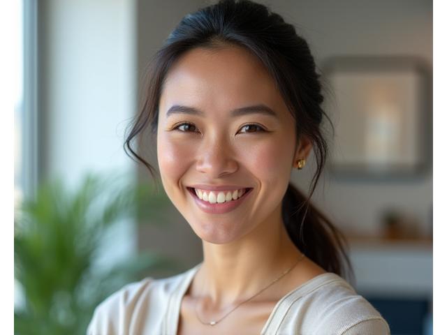 A confident female wellness expert in her 40s, looking directly at the camera, symbolizing direct access to professional health advice. Clean, professional background.