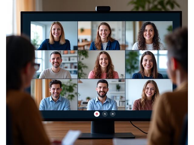 A diverse group of adults aged 35-50 participating in a virtual wellness workshop on a video call, engaged and smiling, illustrating interactive learning from home.