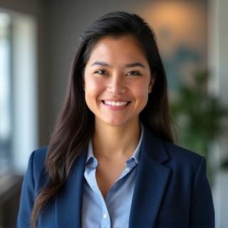 Portrait of Dr. Rebecca Torres, a composed and empathetic female licensed clinical psychologist.