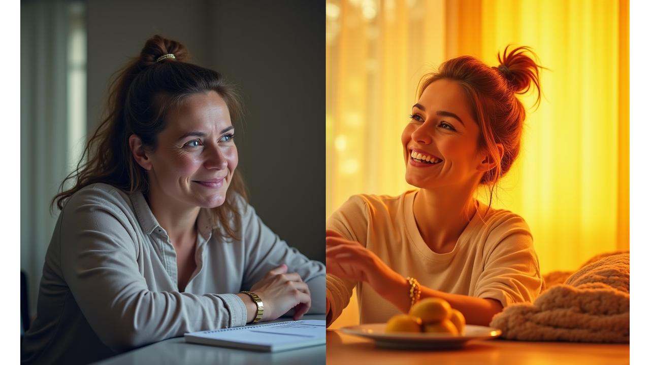 Visual representation of a woman transforming, before and after, showing increased energy and vitality