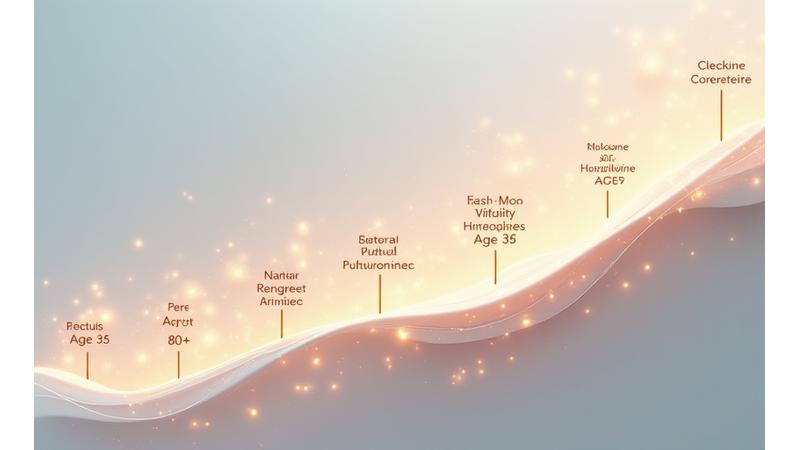 An infographic illustrating the progression of healthy aging from early adulthood to senior years, with key milestones of vitality markers like energy, cognitive function, and physical agility.
