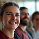 Diverse group of adults interacting in a friendly, supportive online community forum.