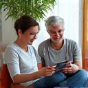 Wellness coach and client reviewing progress on a tablet, engaging in a supportive check-in.