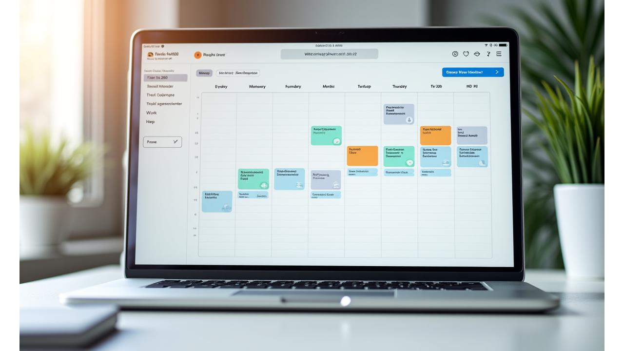 Interactive calendar interface displaying various workshop events and times.